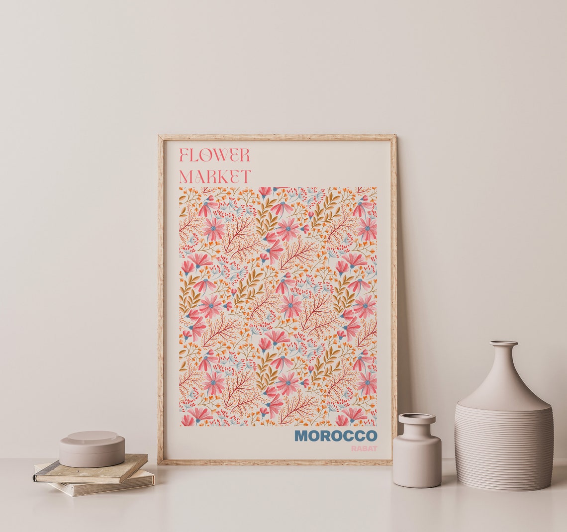 Flower Market Morocco Rabat Pink Blossom Pattern Chintz Poster - Image 3