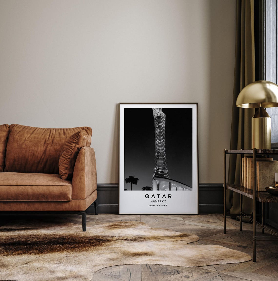 Qatar Aspire Tower Night Black and White Architecture Poster - Image 3