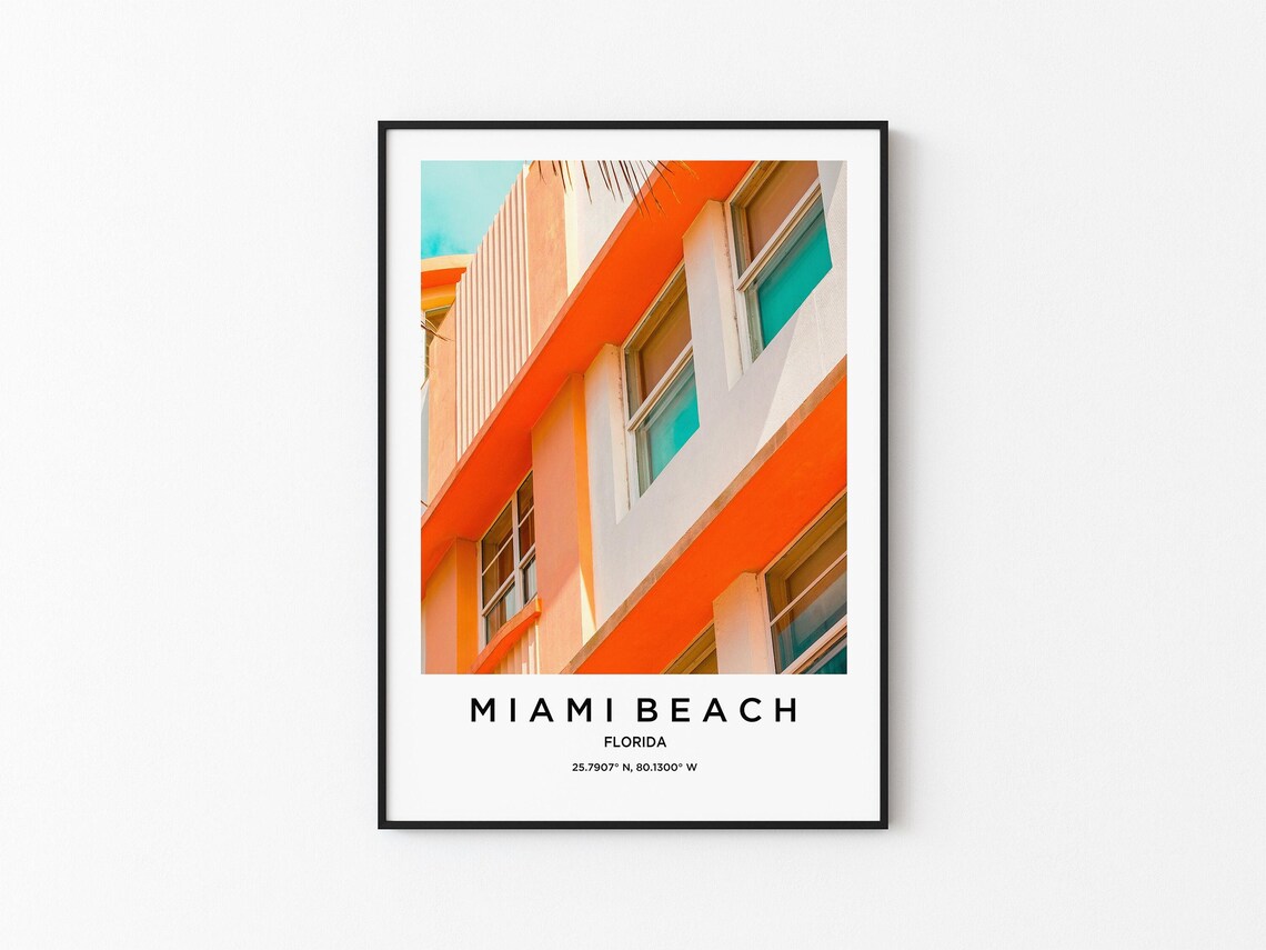 Miami Beach Florida Orange Art Deco Facade Ocean Drive Architecture Poster
