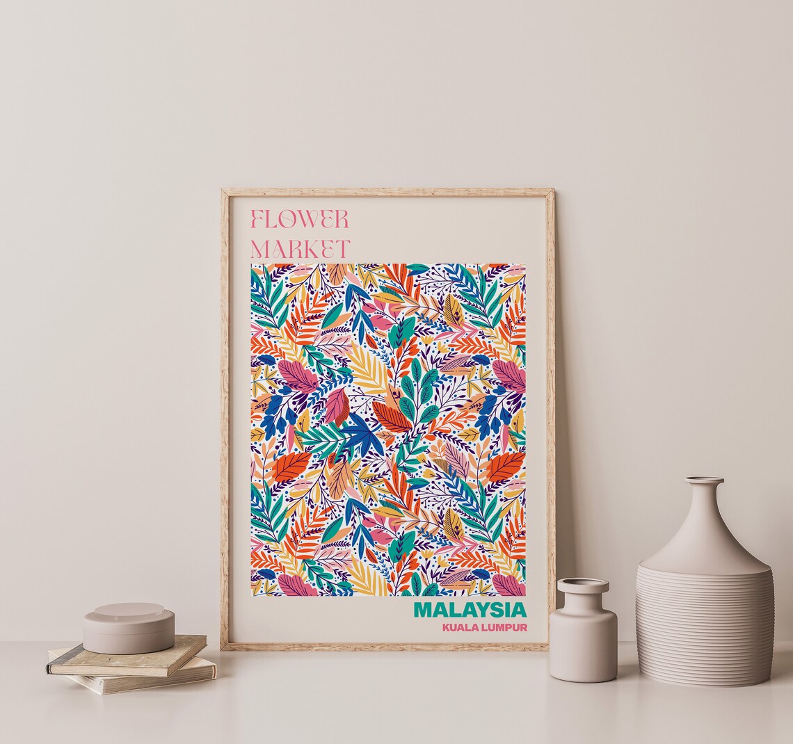 Malaysia Kuala Lumpur Flower Market Vibrant Tropical Leaf Art Poster - Image 2