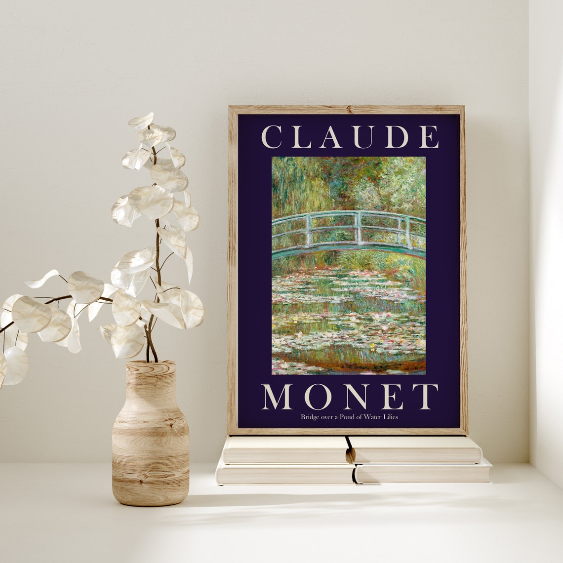 Claude Monet Bridge over a Pond of Water Lilies Deep Navy Poster