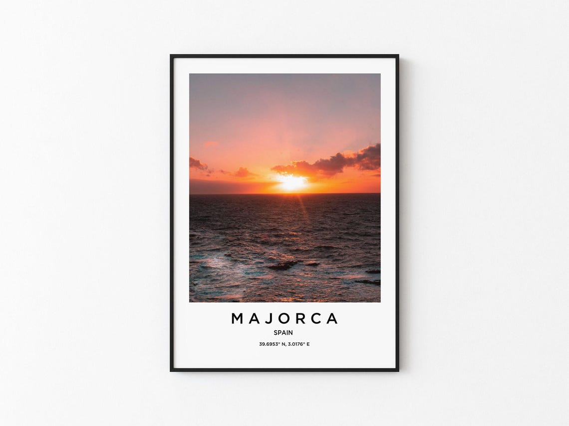 Majorca Spain Sunset Over The Ocean Warm Seascape Photography Poster