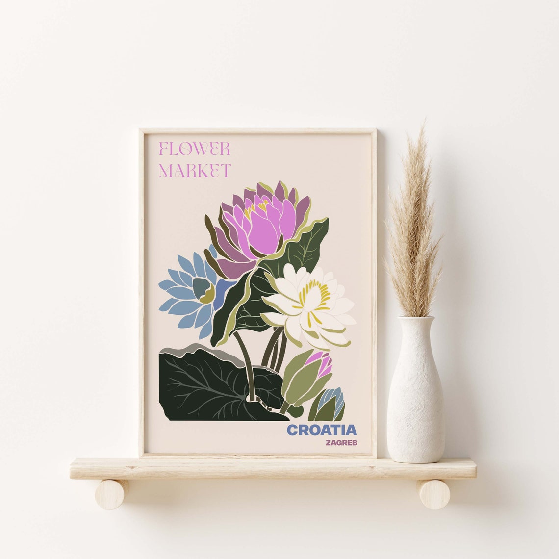 Croatia Zagreb Serene Water Lily Flower Market Bloom Art Poster - Image 3
