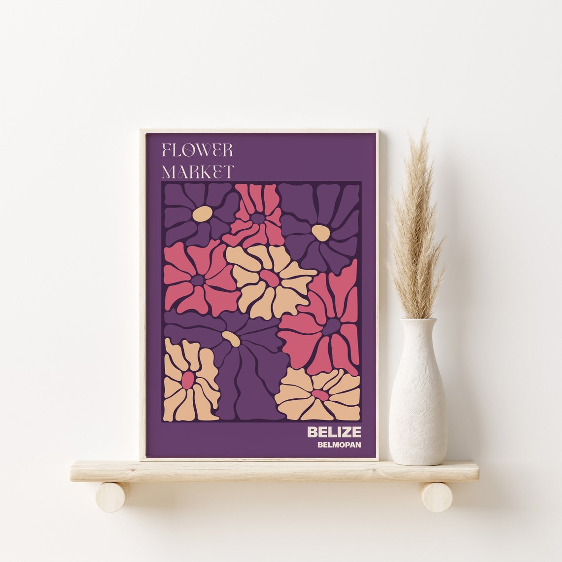 Belize Belmopan Bold Purple Flower Market Blossom Grid Art Poster - Image 2