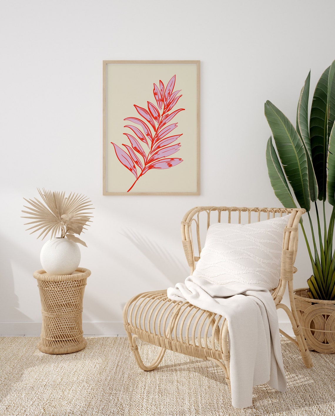 Red and Pink Tropical Palm Leaf Botanical Illustration Poster - Image 2