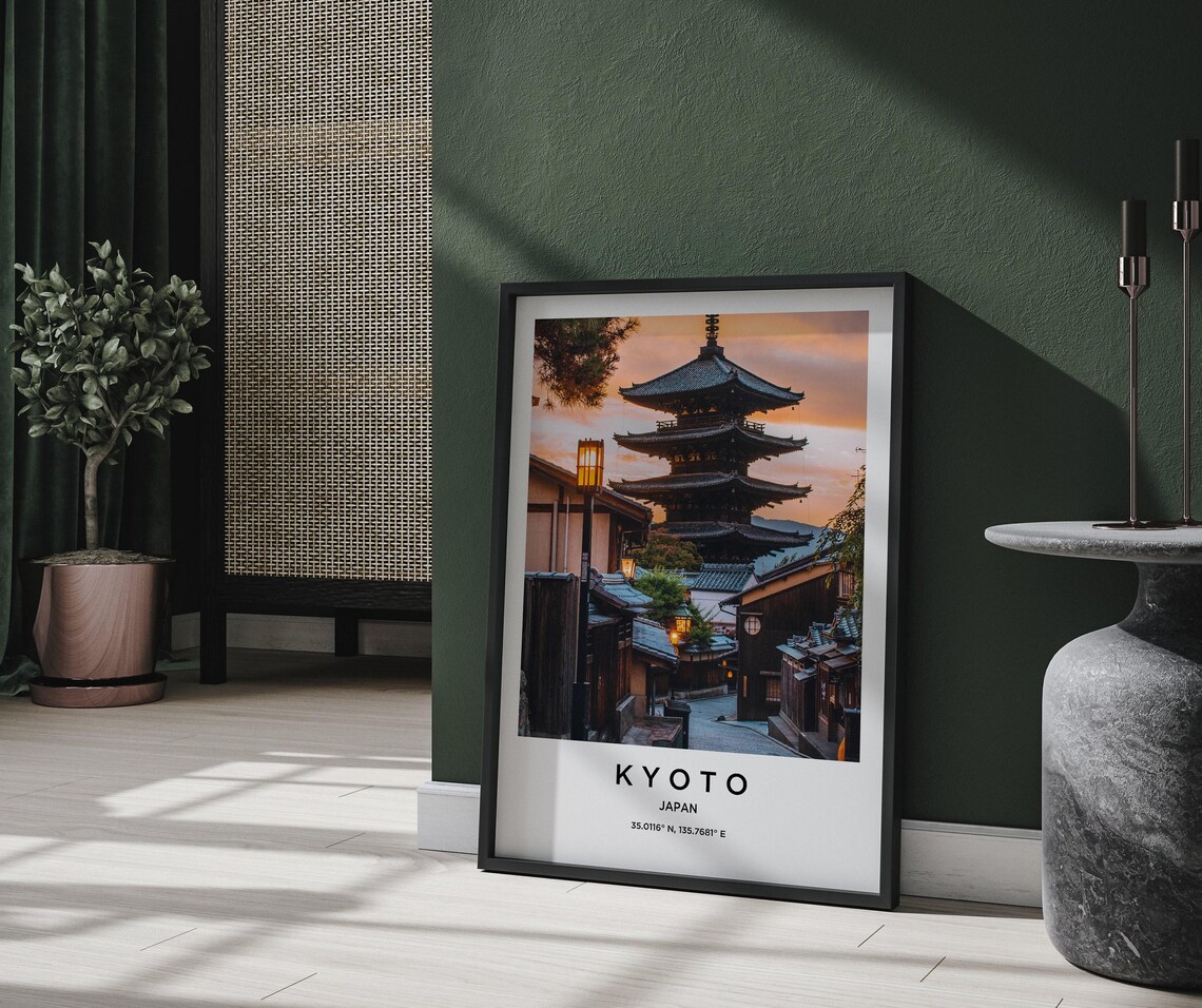 Kyoto Japan Five Story Pagoda Sunset Old Town Street Travel Poster - Image 2