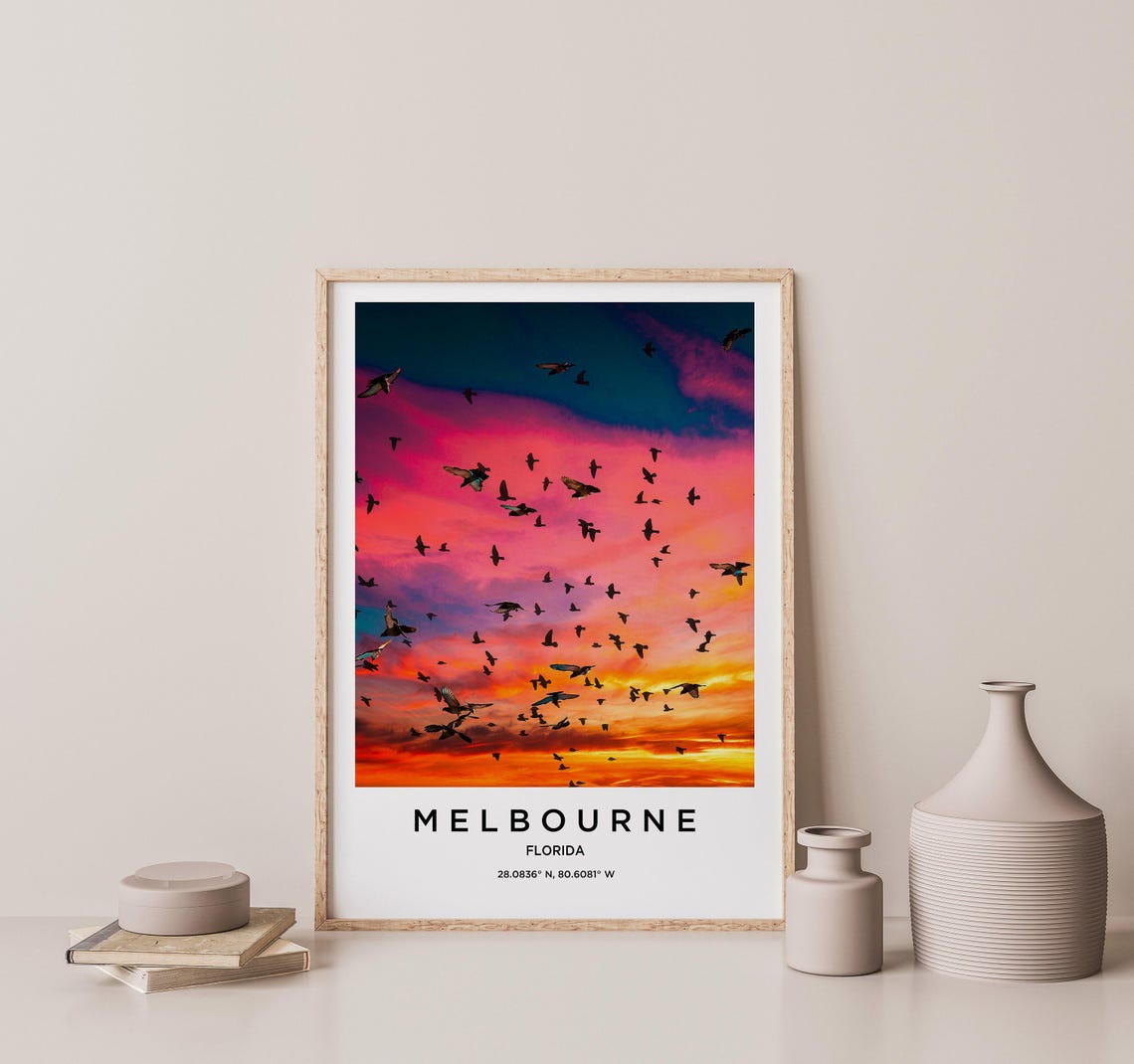 Melbourne Florida Sunset Sky Birds Colorful Dusk Travel Poster - Image 2