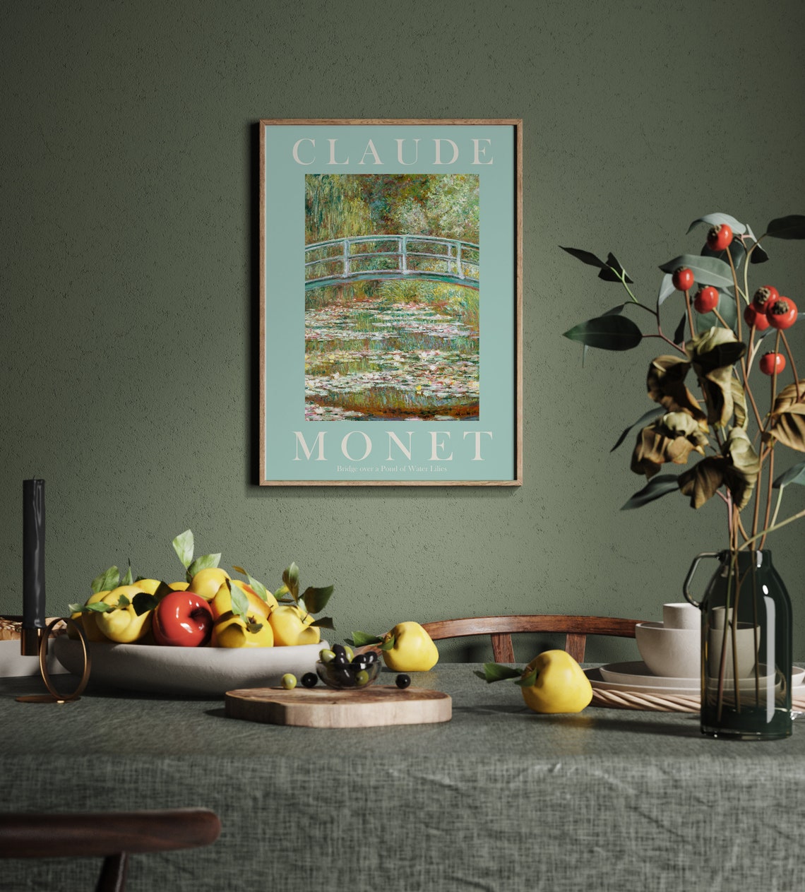 Claude Monet Japanese Bridge Water Lily Pond Sage Green Poster - Image 2