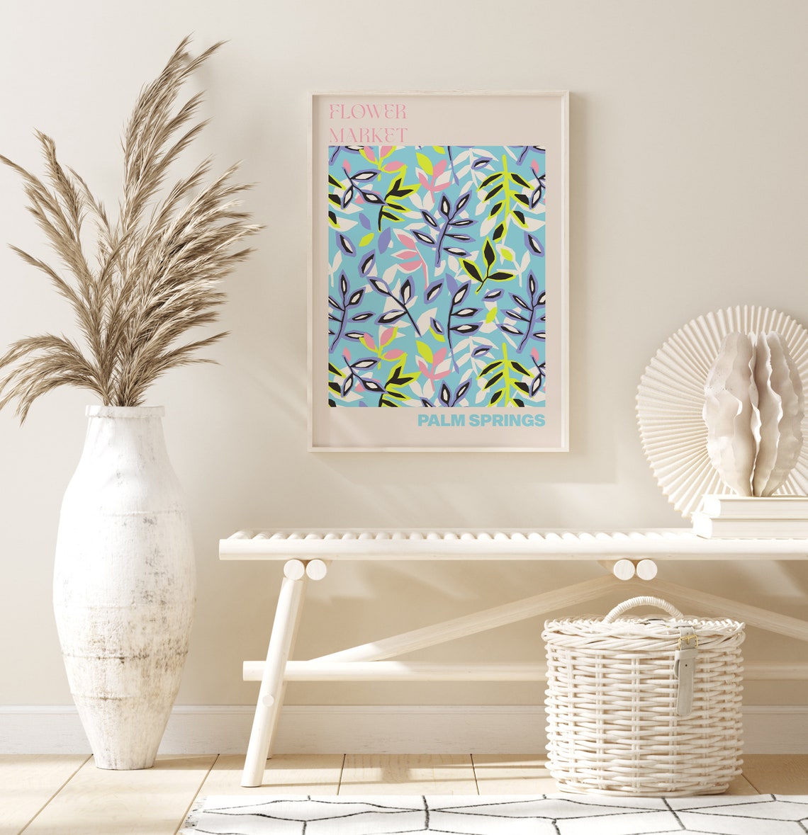 Palm Springs Vibrant Turquoise Leaf Pattern Flower Market Poster - Image 3