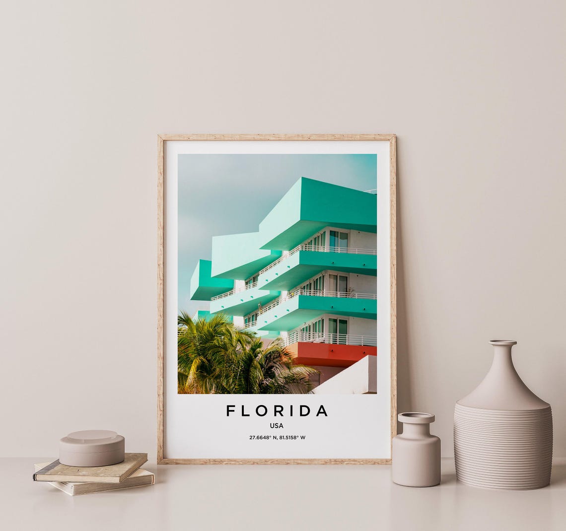 Florida Sunny Art Deco Hotel Facade Teal Tropical Modernism Poster - Image 2