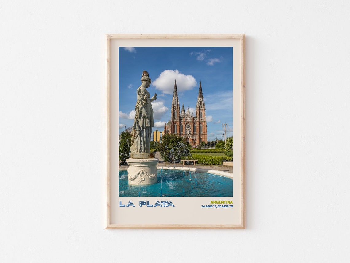 La Plata Argentina Neo Gothic Cathedral Fountain Plaza Poster - Image 3