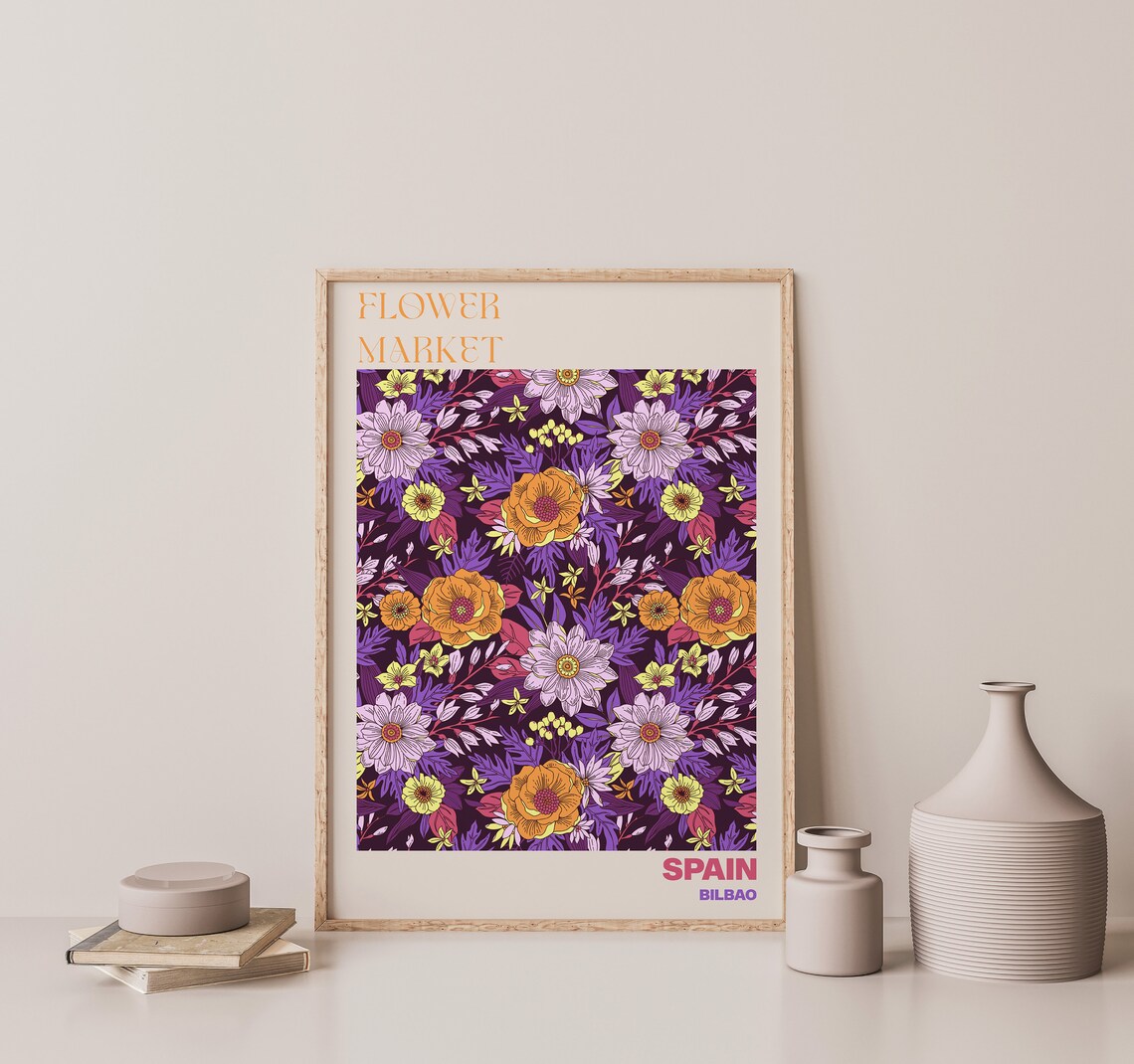 Spain Bilbao Jewel Tone Floral Dark Purple Flower Market Poster - Image 3