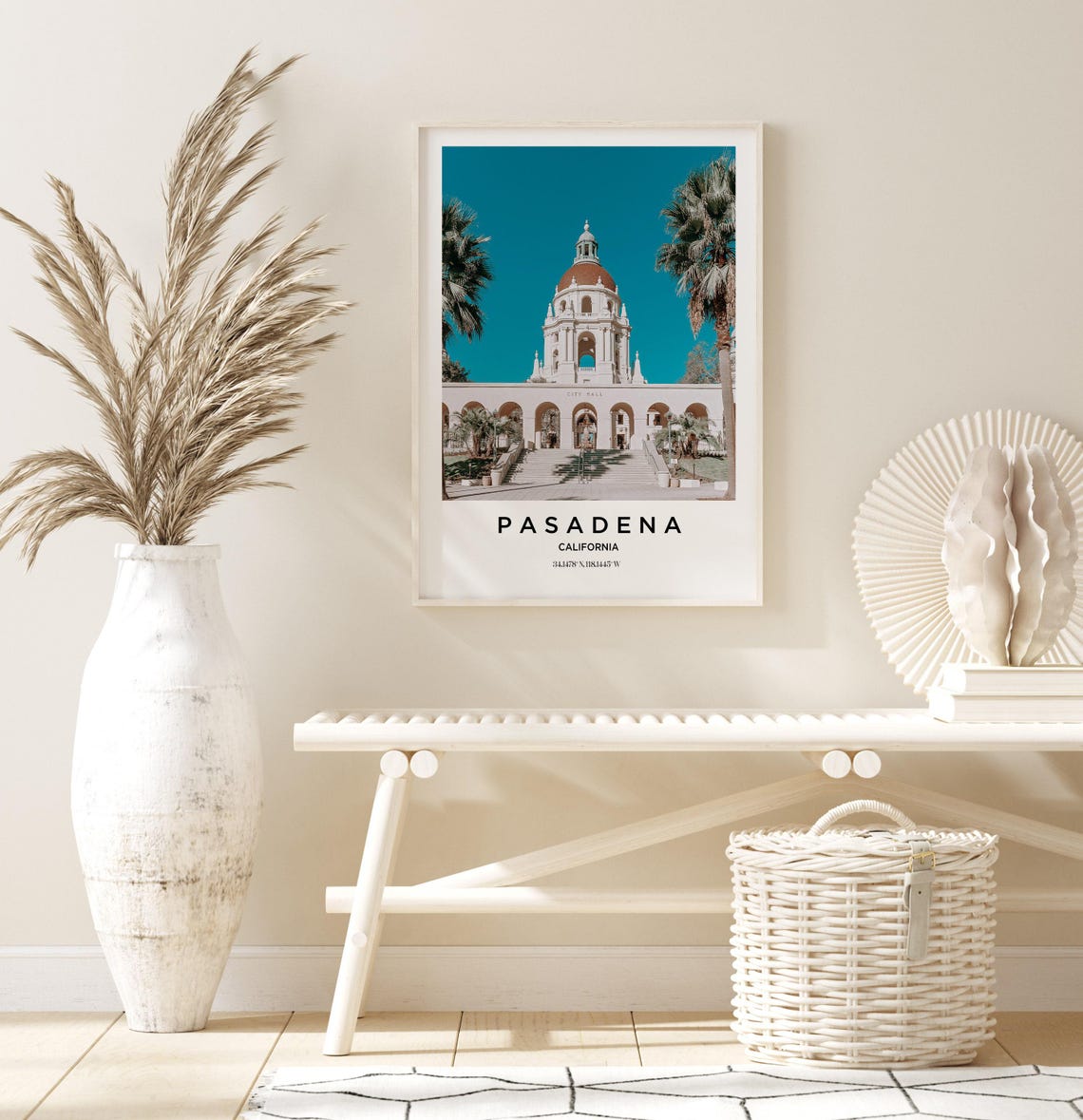 Pasadena California Historic City Hall Dome Palm Trees Travel Poster - Image 3