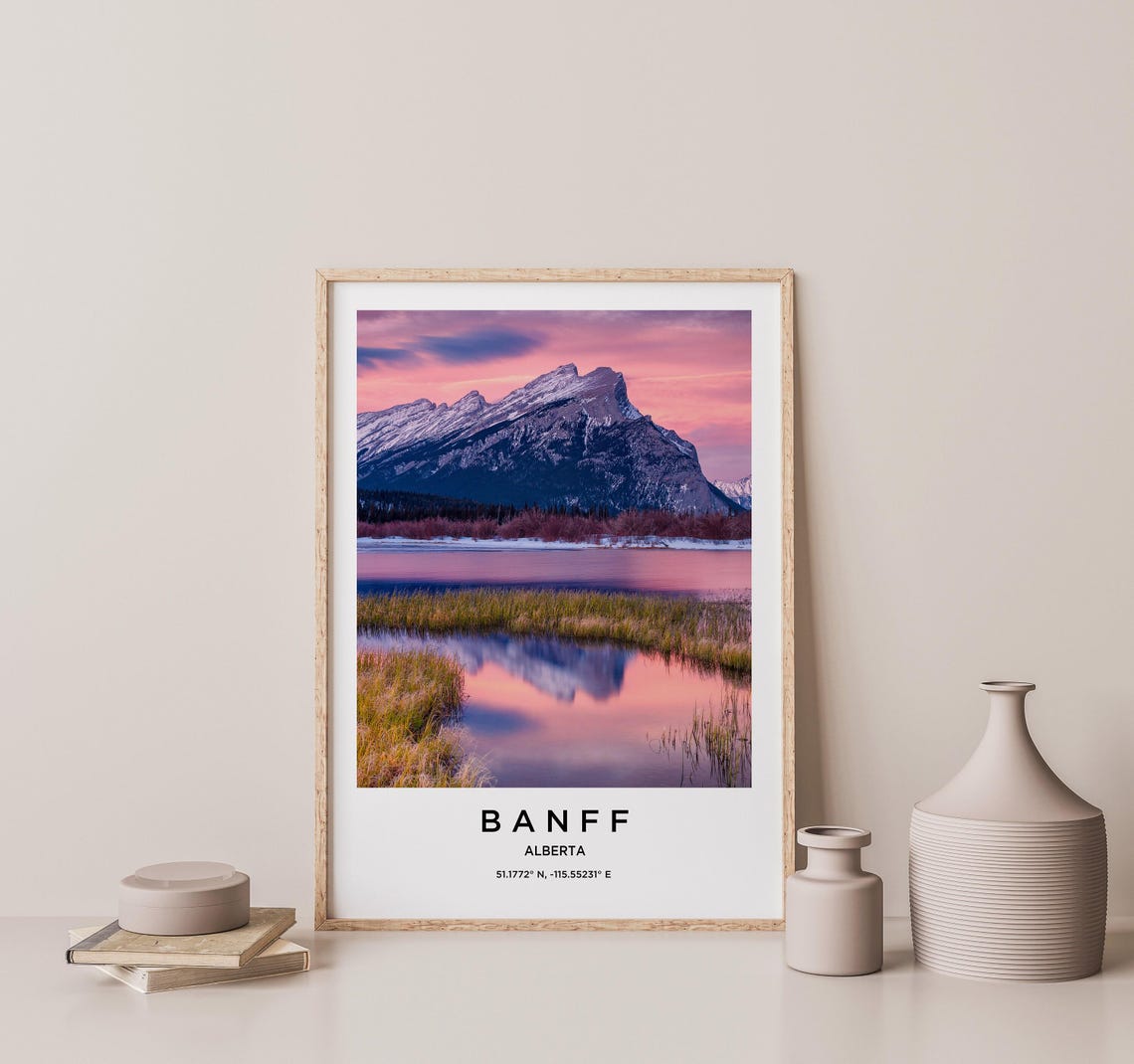 Banff Alberta Mountain Peak Pink Sunrise Reflection Photo Poster - Image 2