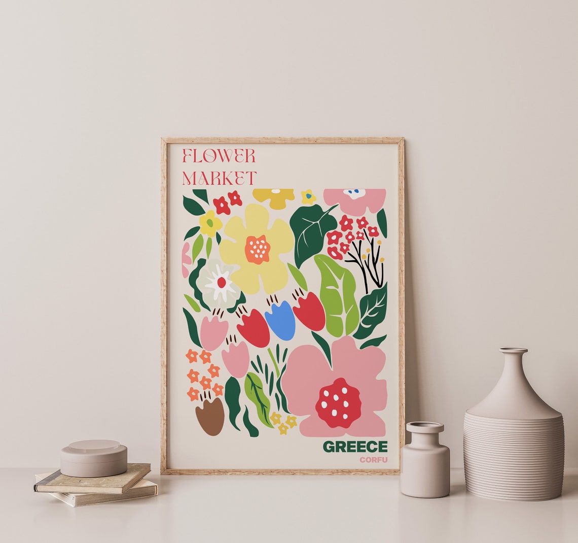 Greece Corfu Sunny Bright Folk Garden Flower Market Bloom Poster - Image 2