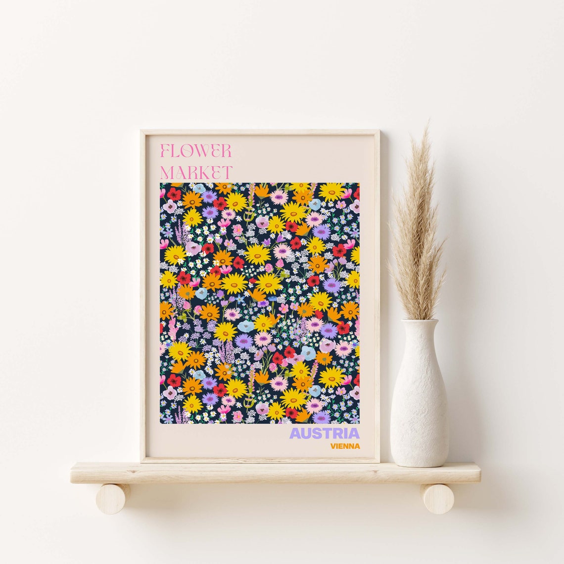 Austria Flower Market Vienna Colorful Daisy Pattern Design Poster - Image 3