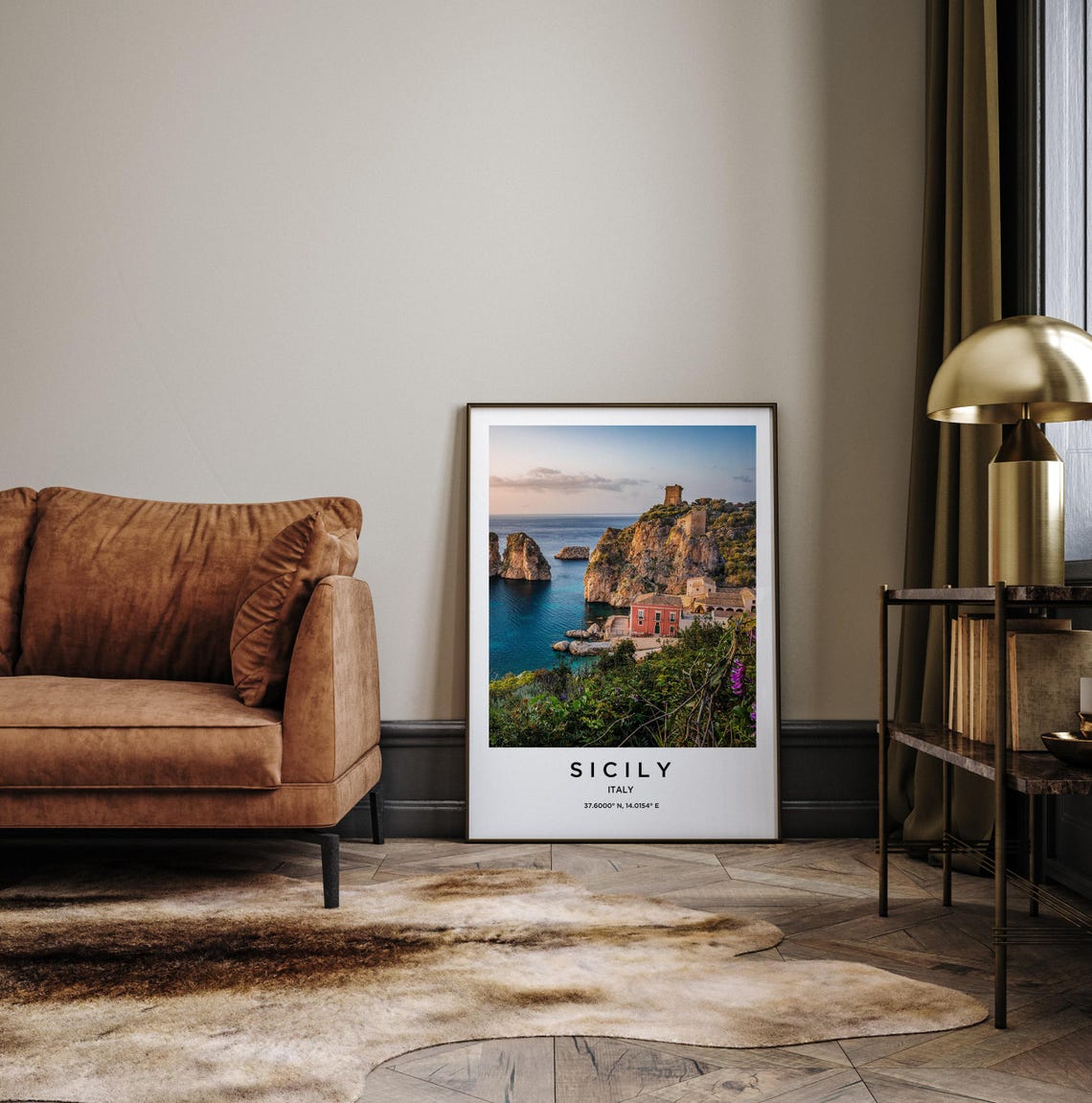 Sicily Italy Rocky Coast Ancient Watchtower Sea Stacks Poster - Image 3
