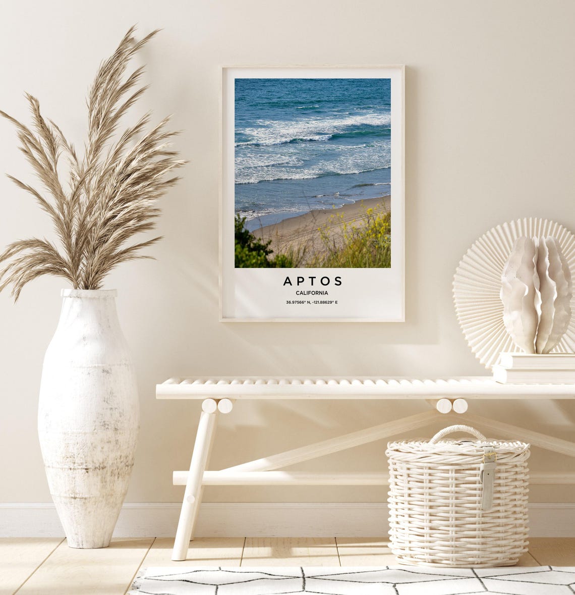 Aptos California Beach Waves Rolling Over Wildflowers Poster - Image 3