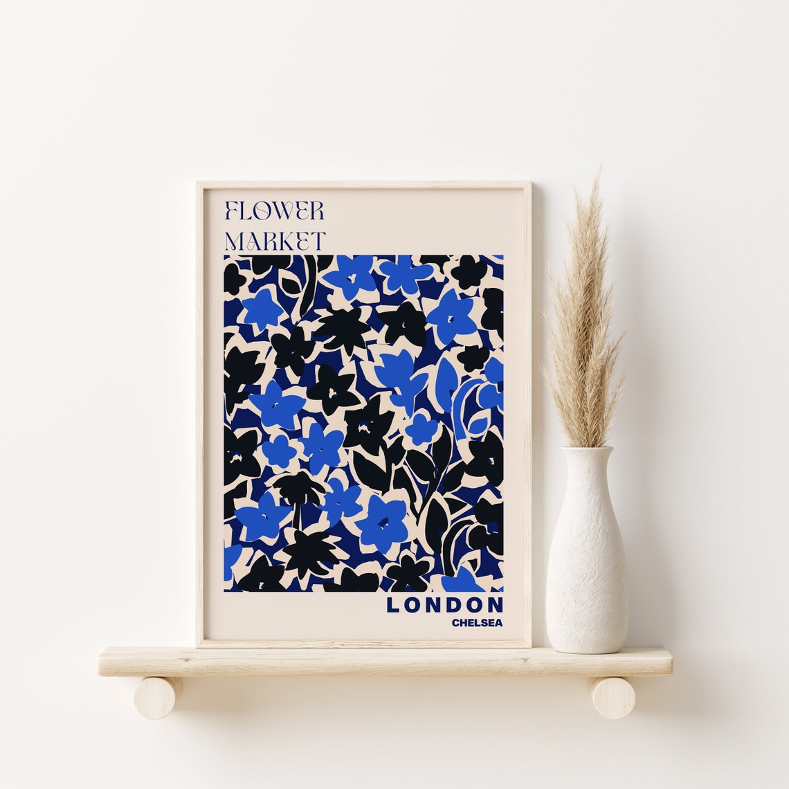 London Flower Market Chelsea Bold Blue Floral Pattern Poster - Image 2