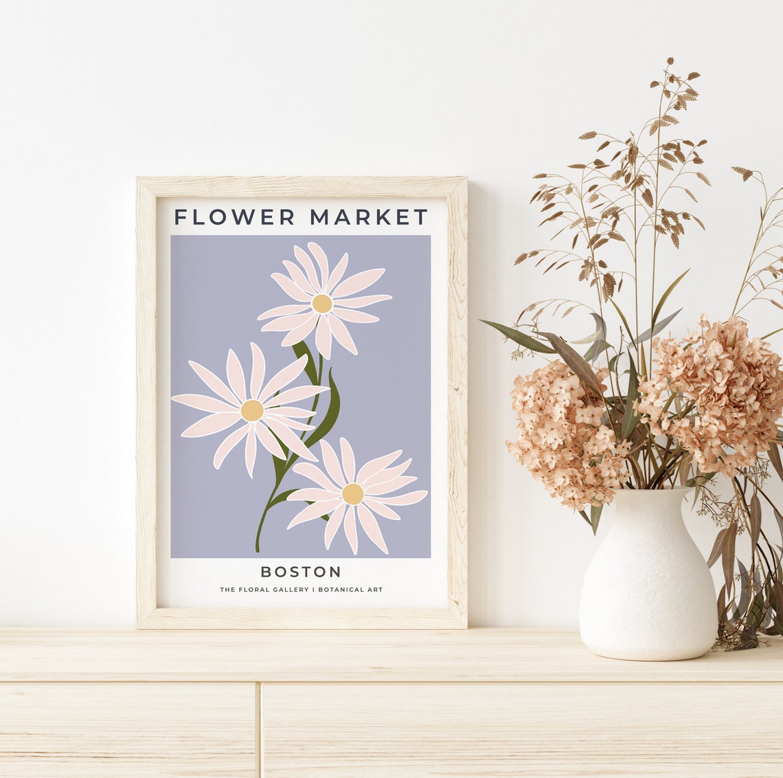 Flower Market Boston Lavender Daisy Modern Botanical Art Print