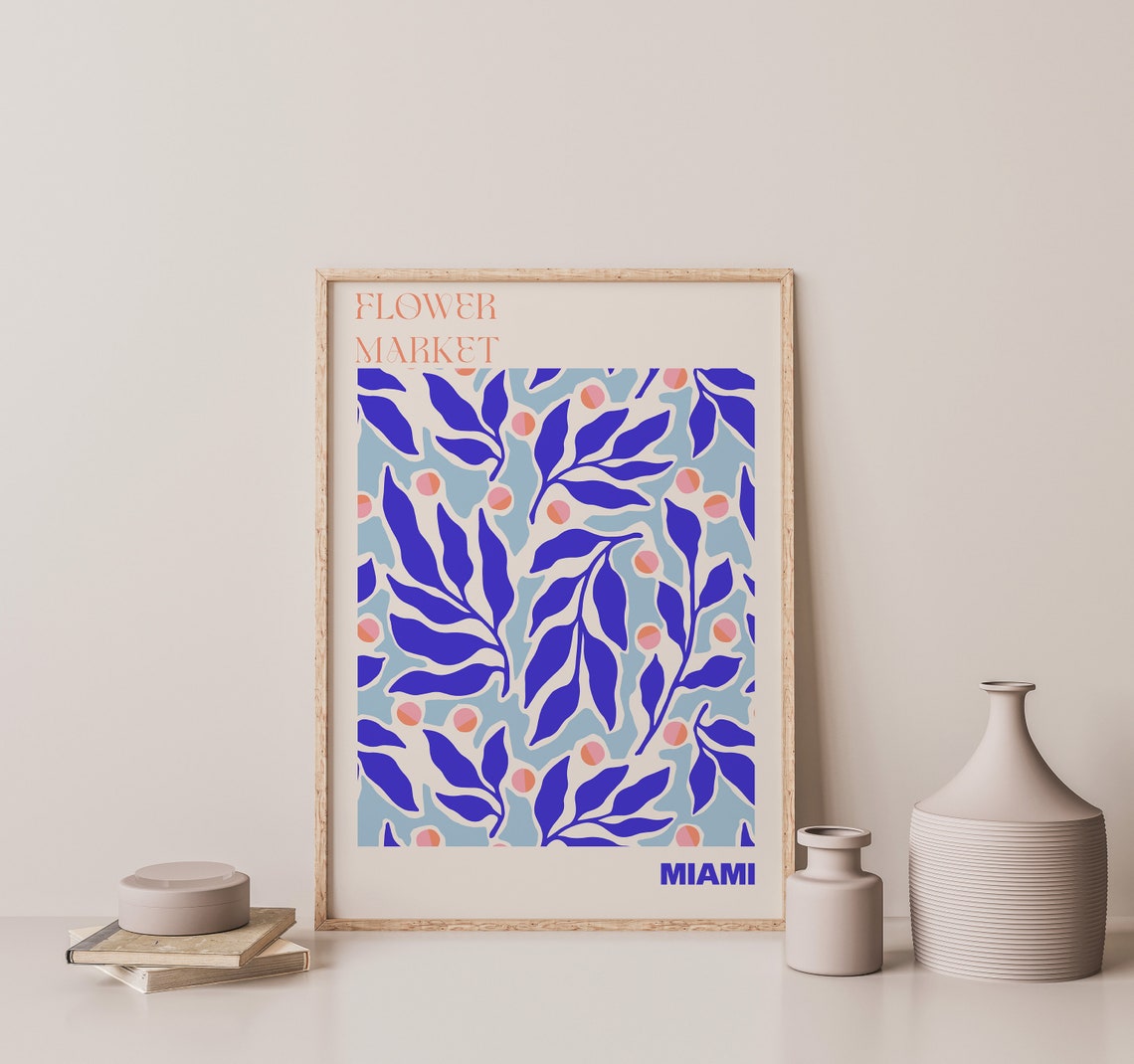 Flower Market Miami Cobalt Leaves Tropical Leaf Pattern Poster - Image 3