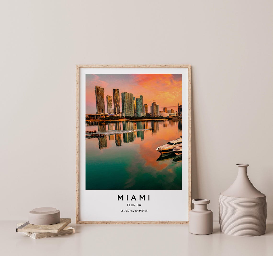 Miami Florida Downtown Skyline Sunset Reflection Waterfront Poster - Image 2