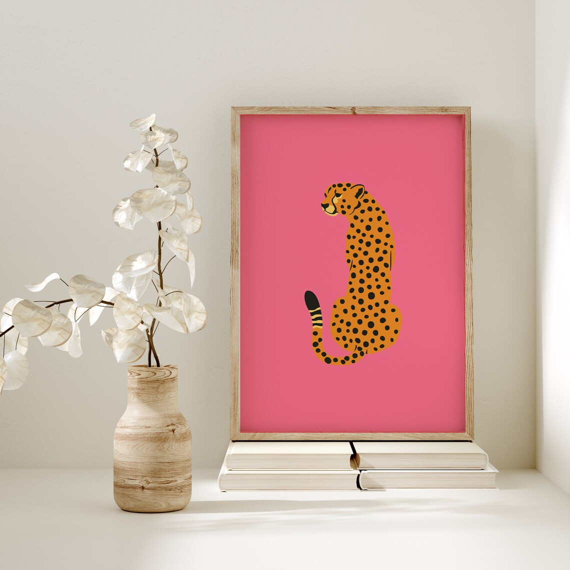Sitting Cheetah Illustration On Pink Background Art Poster For Kids Room Decor - Image 3