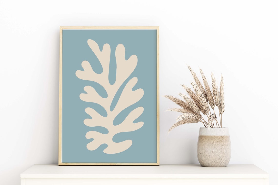 Matisse Inspired Dusty Blue Cut Out Leaf Modern Abstract Poster - Image 2