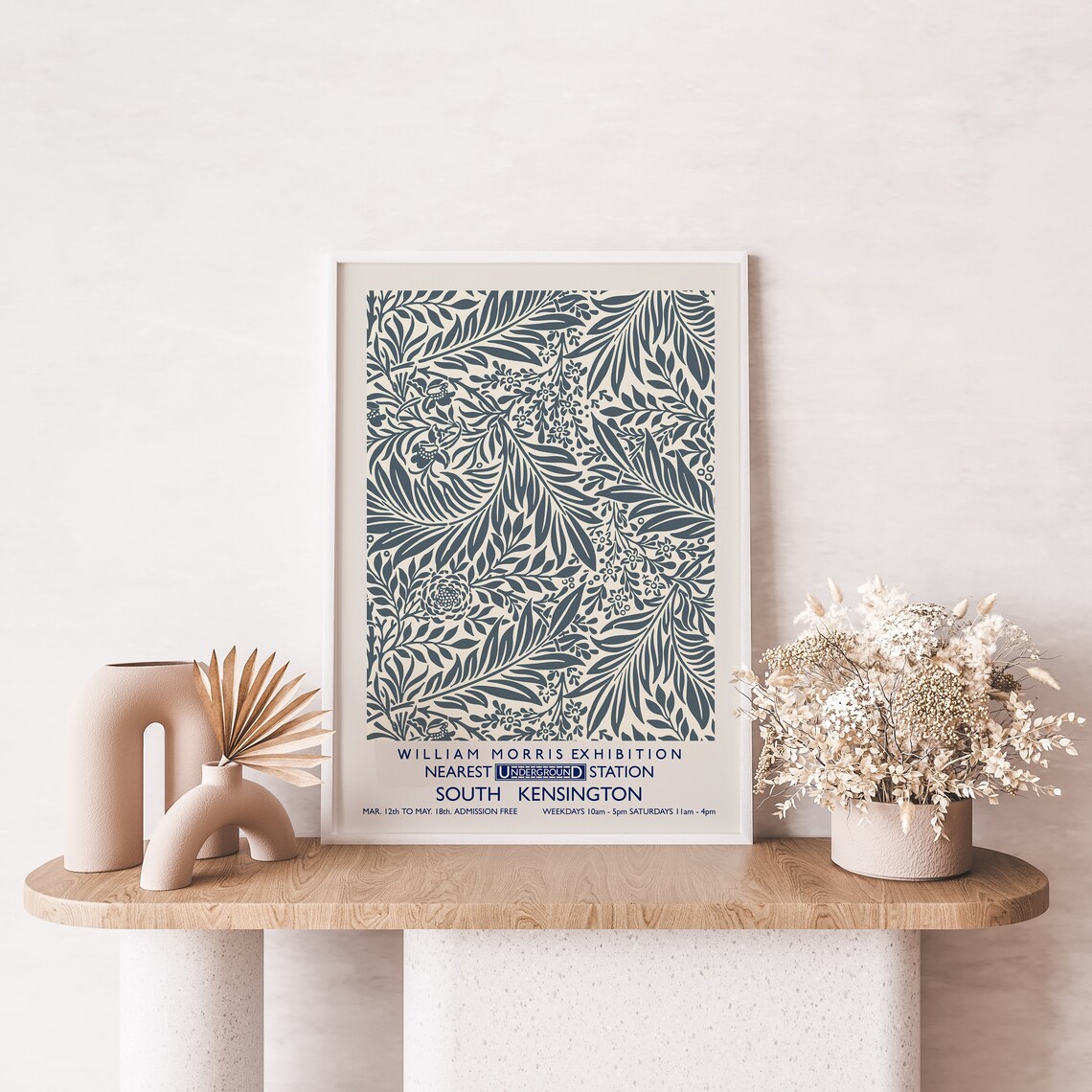 William Morris Exhibition South Kensington Blue Botanical Poster - Image 2