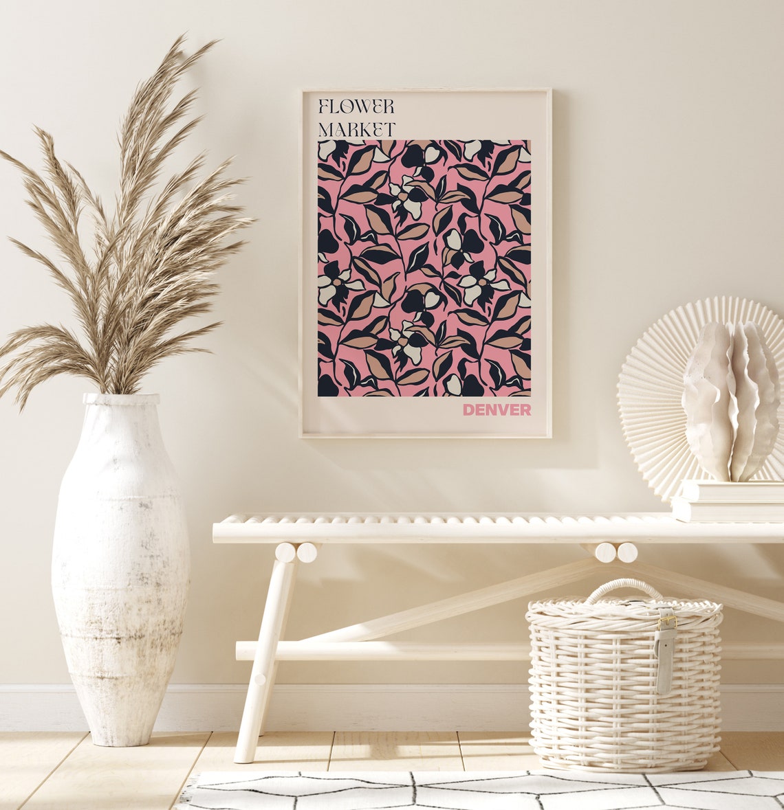 Denver Flower Market Pink Black Floral Pattern Design Poster - Image 2