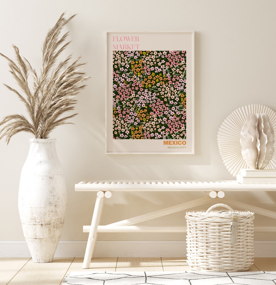 Flower Market Mexico City Dark Ditsy Mini Blossom Pattern Poster - Image 2