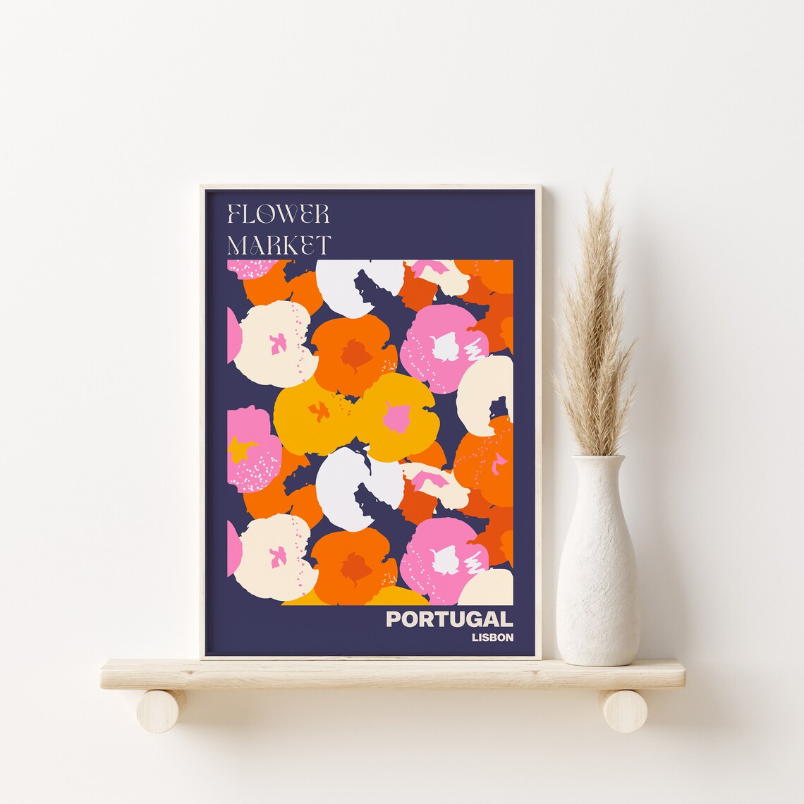 Lisbon Portugal Flower Market Bold Orange Pink Poppy Art Poster - Image 3