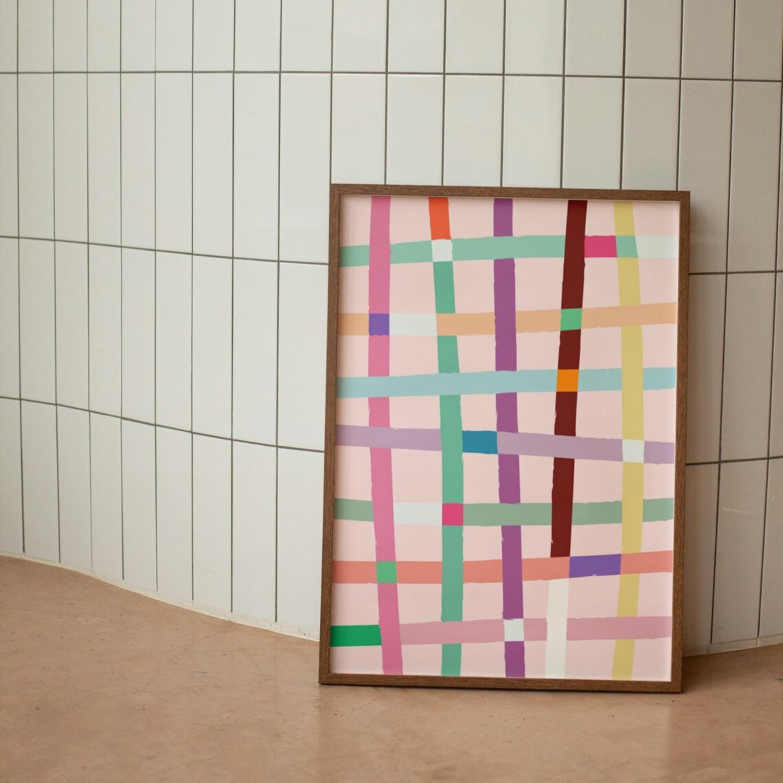 Colorful Pastel Plaid Woven Grid Geometric Abstract Art Poster