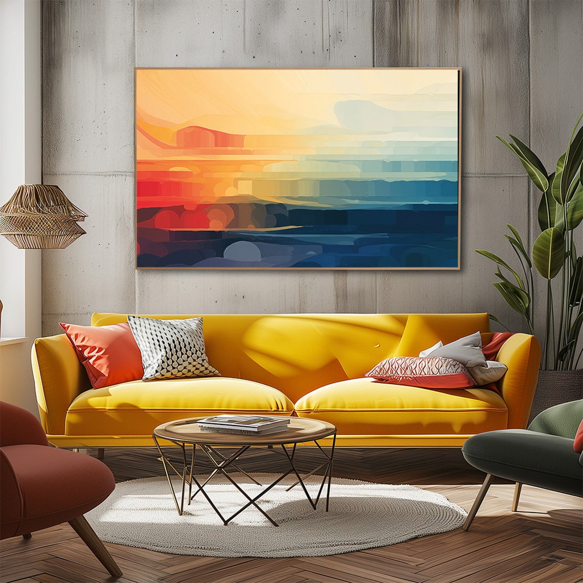 Abstract Layered Sunset Wide Horizon Colorful Modern Wall Print