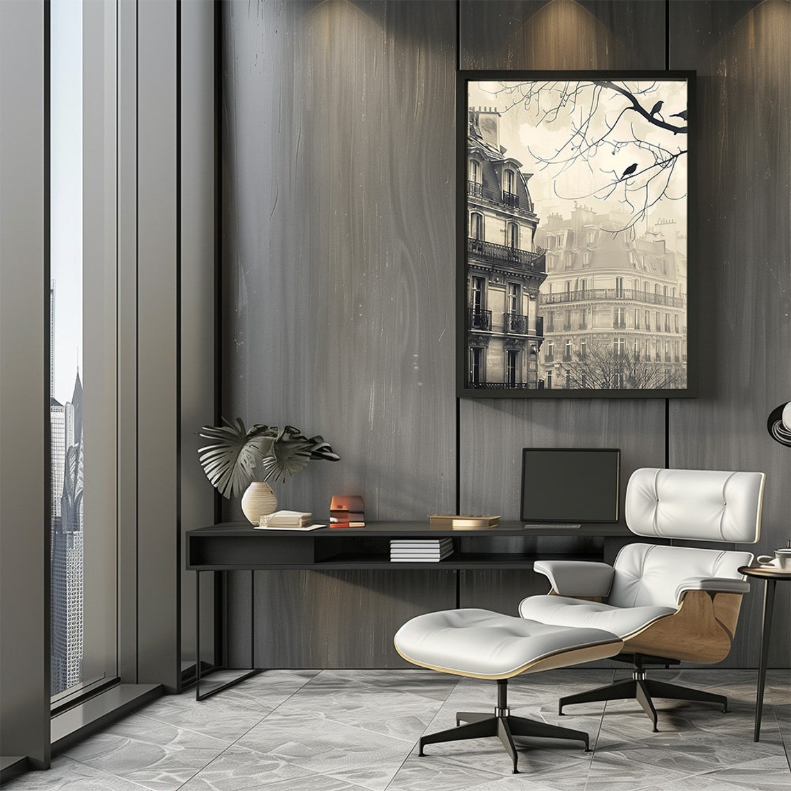 Black and White Paris Buildings Sketch Poster With Rooftop View - Image 2