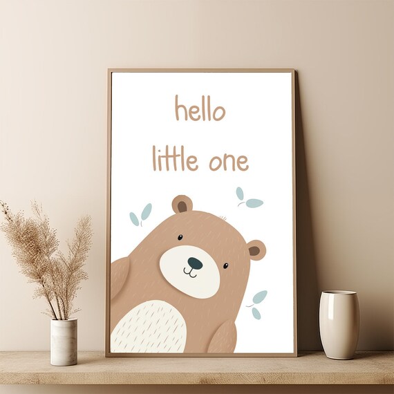 Bear Nursery Print Cute Bear Wall Print Hello Little One Nursery Print Bear Nursery Poster Cute Animal Print