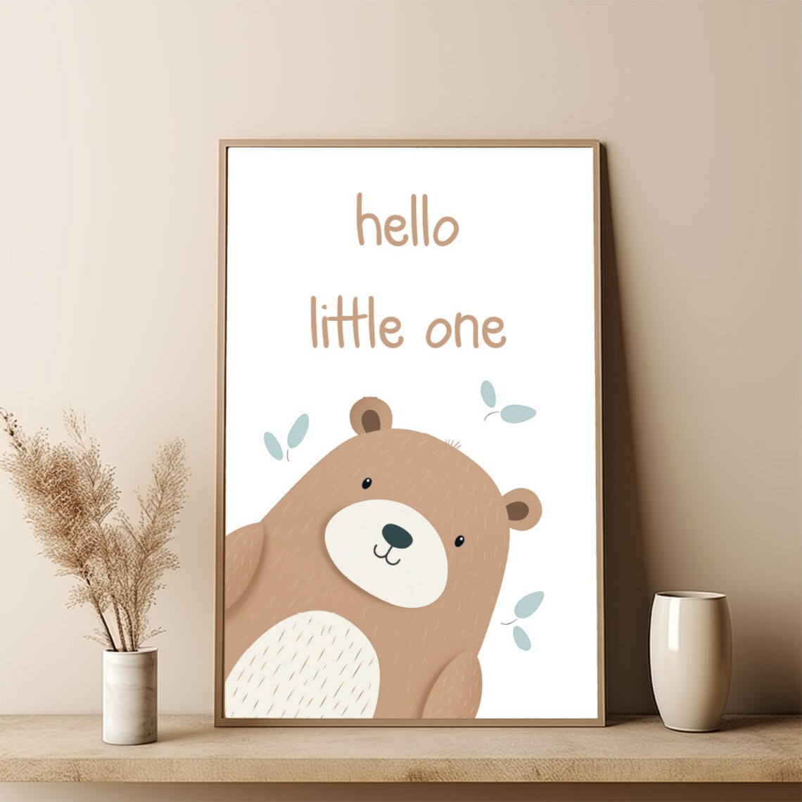 Hello Little One Adorable Brown Bear Baby Room Nursery Poster