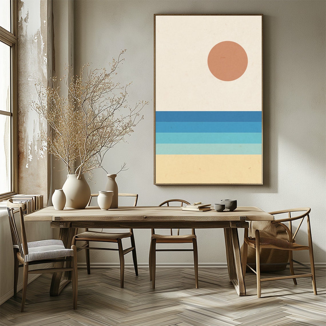 Minimalist Retro Beach Sunset Waves Geometric Abstract Art Print - Image 2