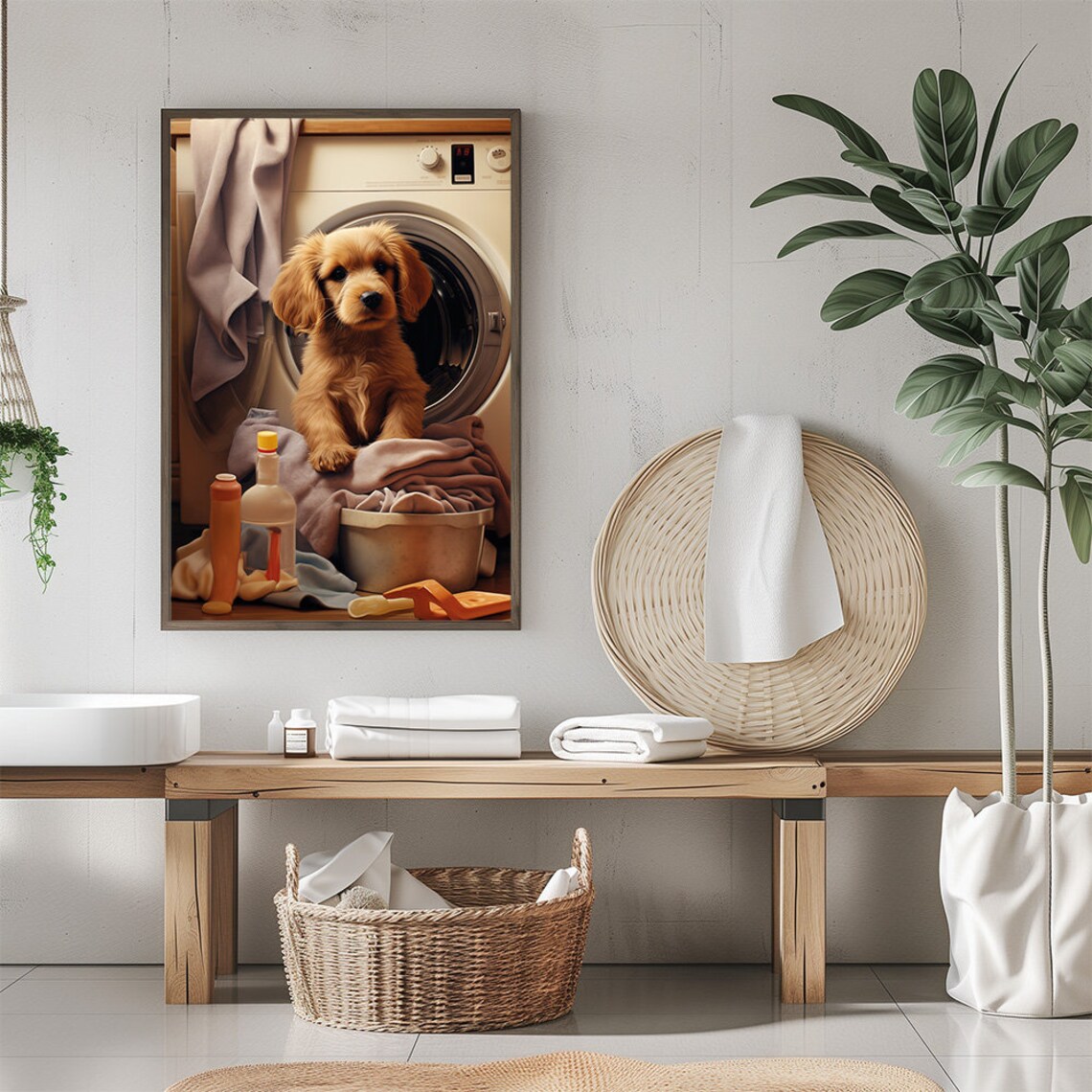 Golden Retriever Puppy By The Washing Machine Laundry Room Poster - Image 3