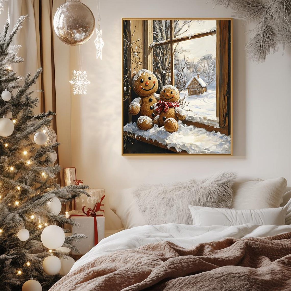 Gingerbread Family Christmas Poster With Snowy Winter Window Scene - Image 3