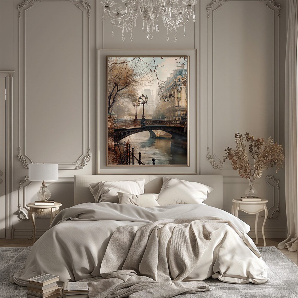 Vintage Paris Autumn Bridge Poster With Seine River City Scene - Image 2