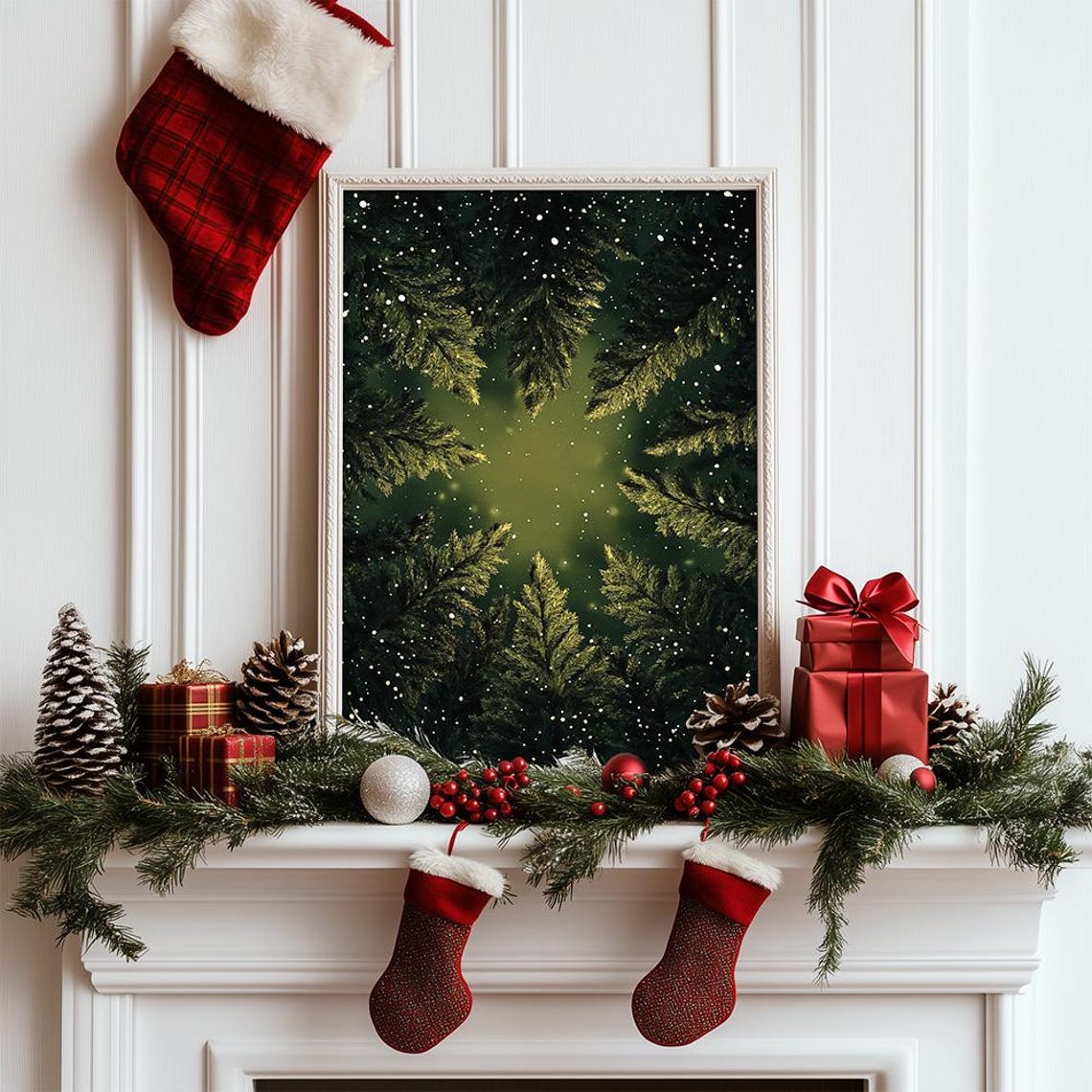 Snowy Pine Forest Winter Night Wonderland Christmas Magic Poster - Image 2