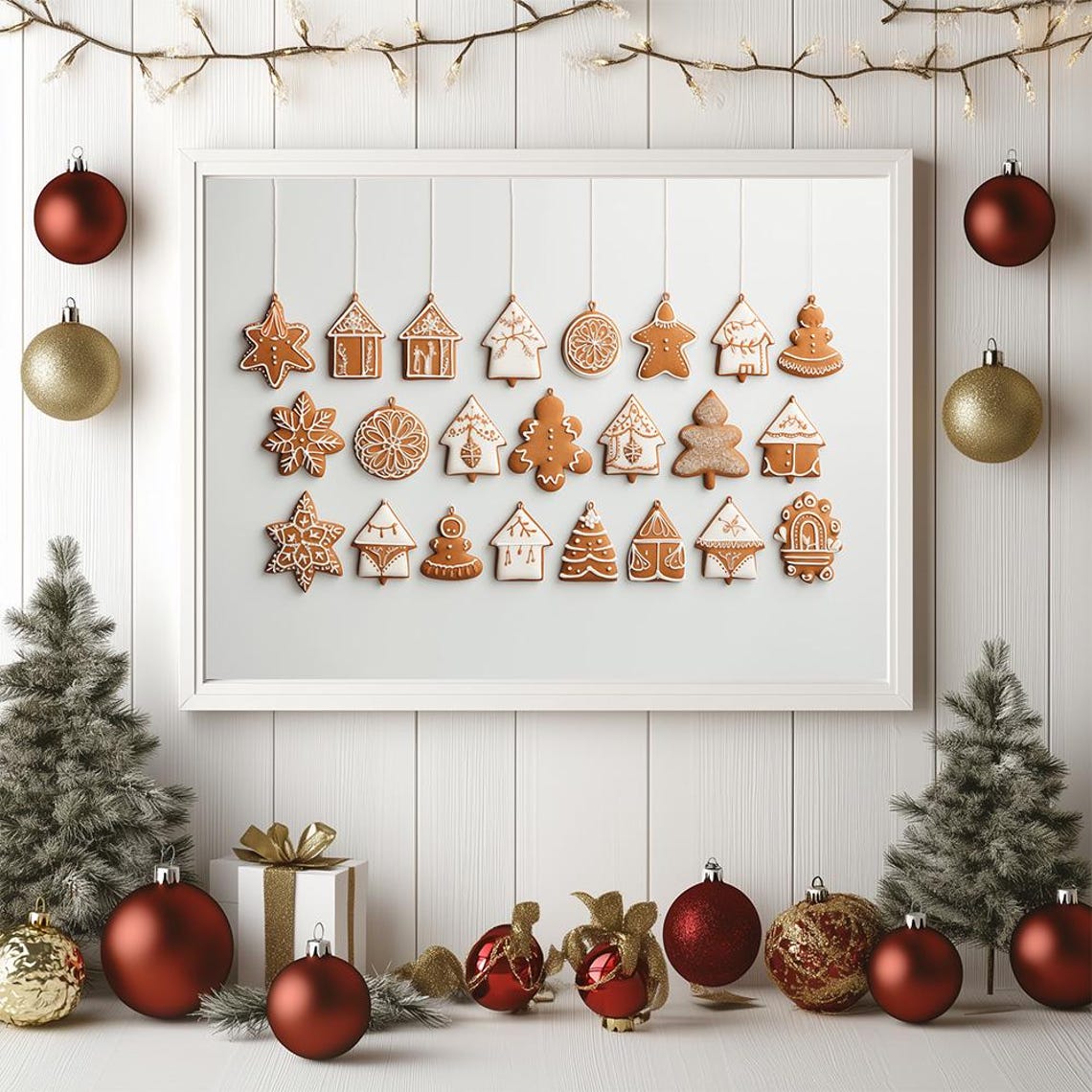 Hanging Gingerbread Cookies Minimalist Christmas Kitchen Poster