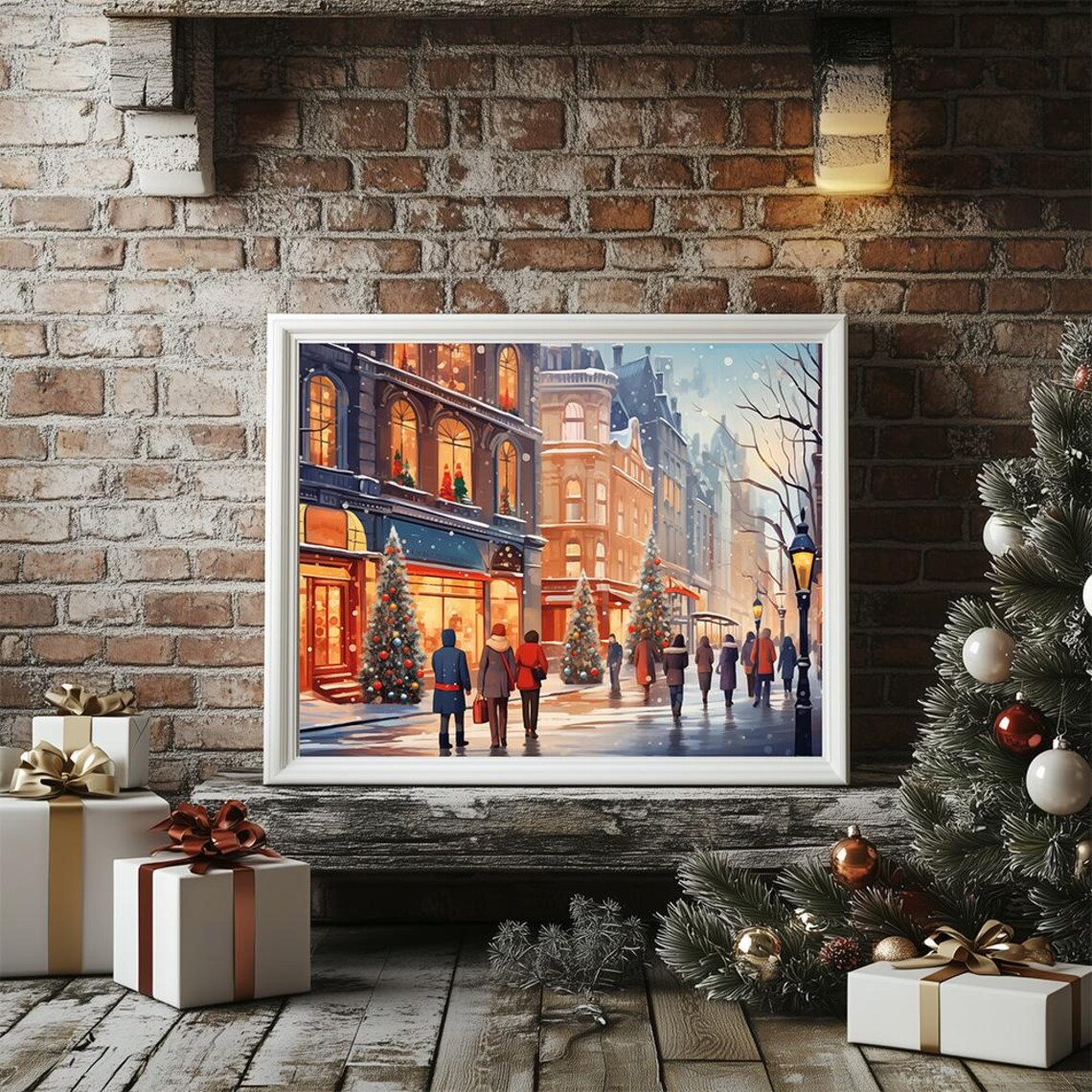 Christmas City Street Scene Poster Paris Snowy Winter Cozy Art Print Festive European Town Holiday Decorations - Image 2