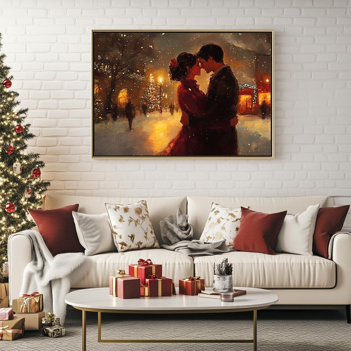 Vintage Christmas Couple Snowy Street Romance Holiday Poster - Image 3