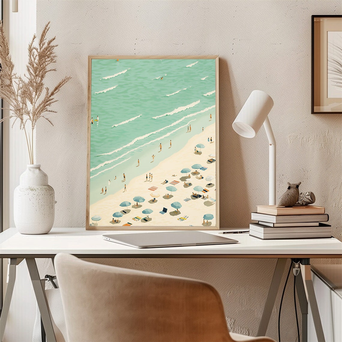 Aerial Beach Umbrellas Turquoise Sea Summer Minimalist Wall Print