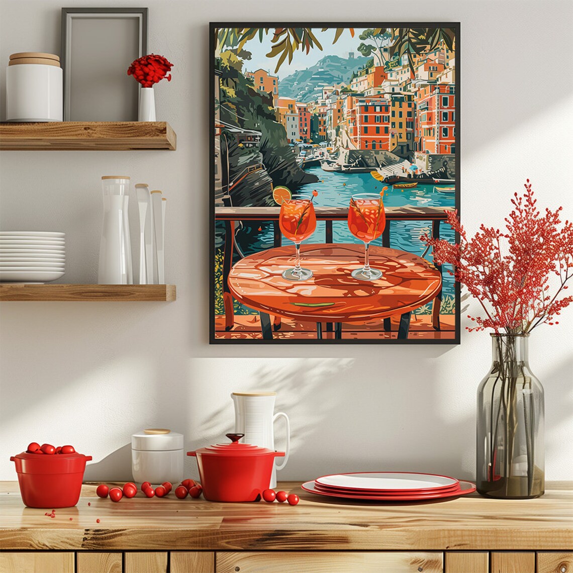 Portofino Italian Riviera Cliffside Balcony Spritz View Summer Poster - Image 3