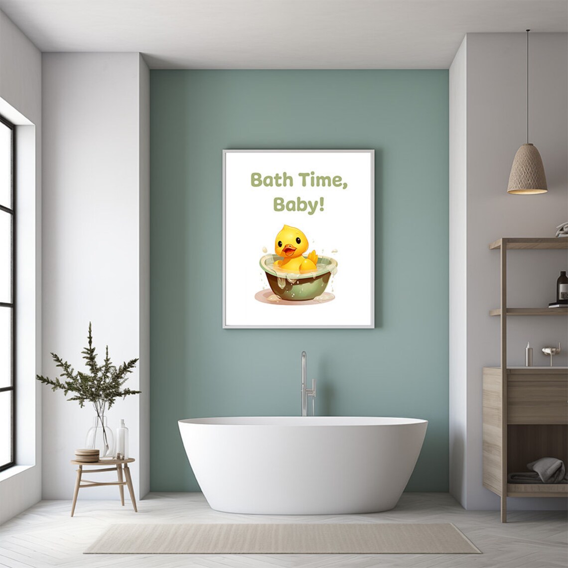 Bath Time Baby Yellow Duck In Bathtub Cute Kids Bathroom Wall Poster - Image 2