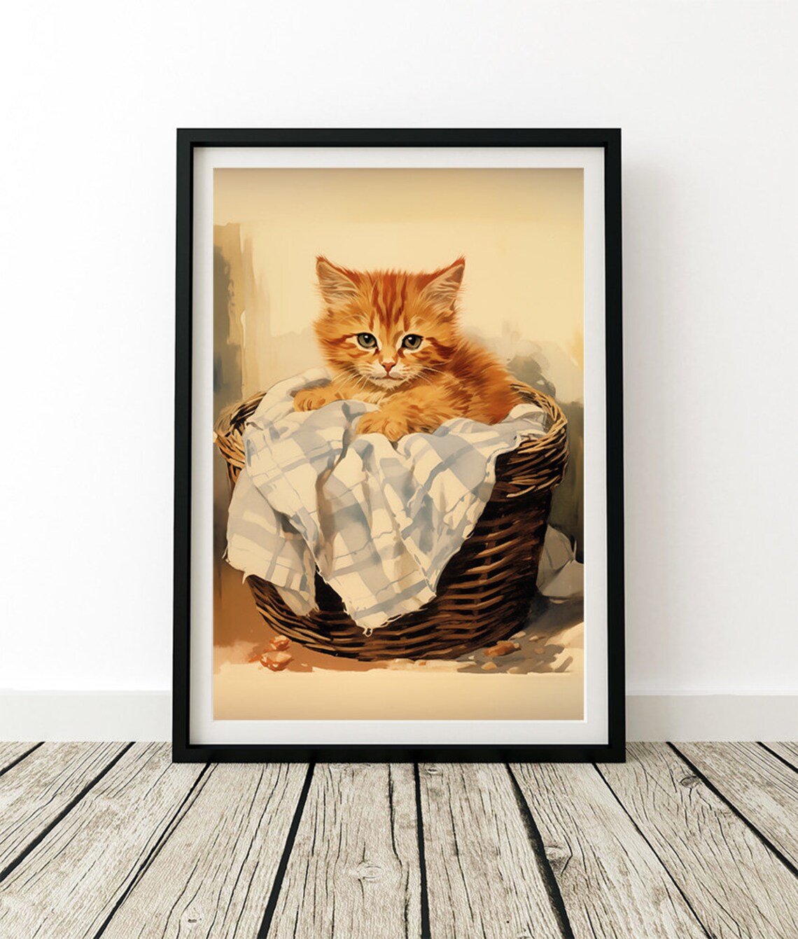 Sweet Ginger Kitten Painterly Wicker Laundry Basket Cat Poster - Image 3