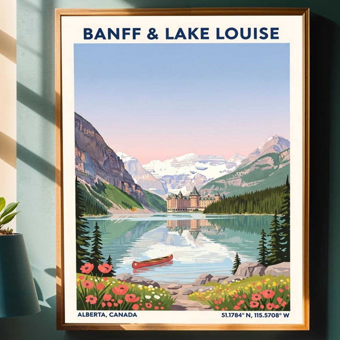 Banff and Lake Louise Alberta Mirror Lake Canoe Travel Poster